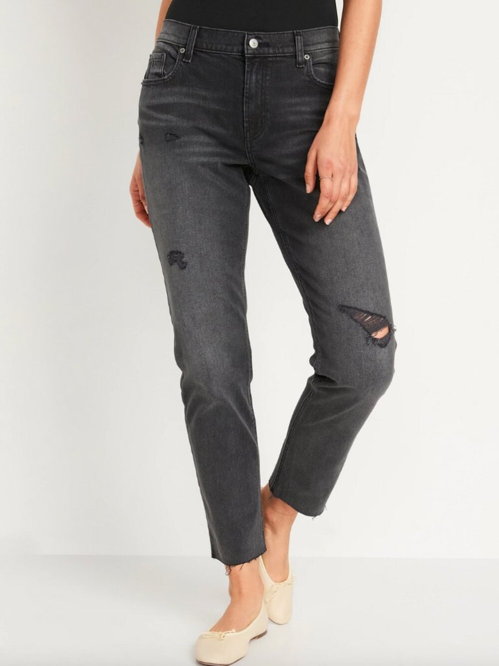 Old Navy Mid-Rise Boyfriend Straight distressed, faded black Jeans
